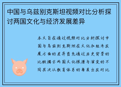 中国与乌兹别克斯坦视频对比分析探讨两国文化与经济发展差异