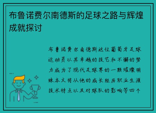 布鲁诺费尔南德斯的足球之路与辉煌成就探讨