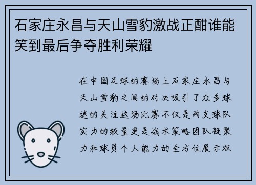 石家庄永昌与天山雪豹激战正酣谁能笑到最后争夺胜利荣耀