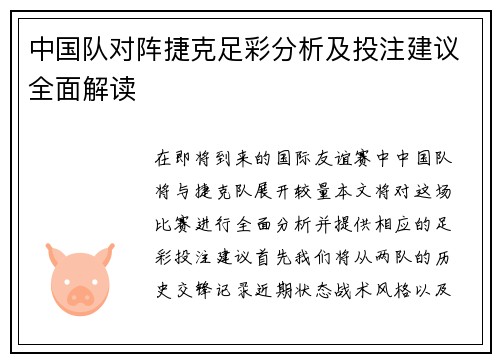 中国队对阵捷克足彩分析及投注建议全面解读